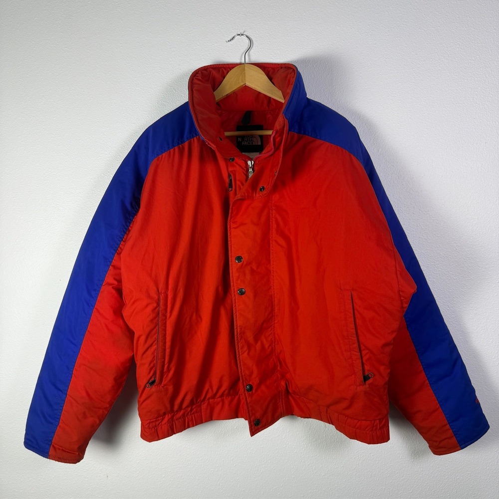 Vintage The North Face Puffer Jacket Mens Red Blue Good Colorblock Zip Up Heavy